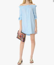 MINKPINK Women's Business Class Off Shoulder Light Blue Poplin Dress Size Small
