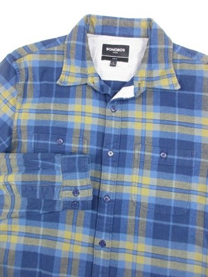 Mens Large Bonobos Stretch Slim Fit Shirt flannel LS blue green