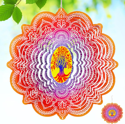 Hanging Wind Spinner 12 Inch, Tree of Life 3D Stainless Steel Wind Spinner, Gard