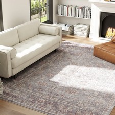 HOMCOM Area Rug 8x10, Washable Flower Print Floor Carpet, Mixed-Brown