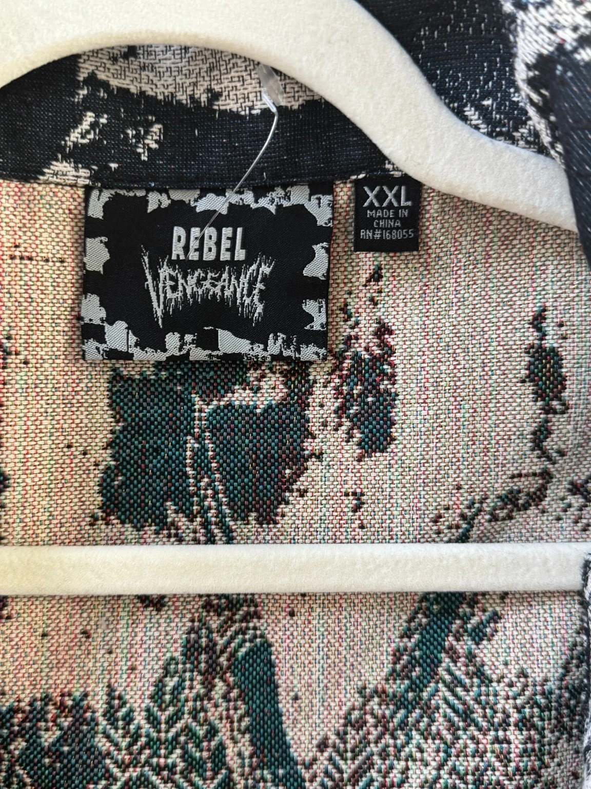 Rebel Vengeance XXL Skull Floral Tapestry Button Front Jacket Black Cream NWOT image 6
