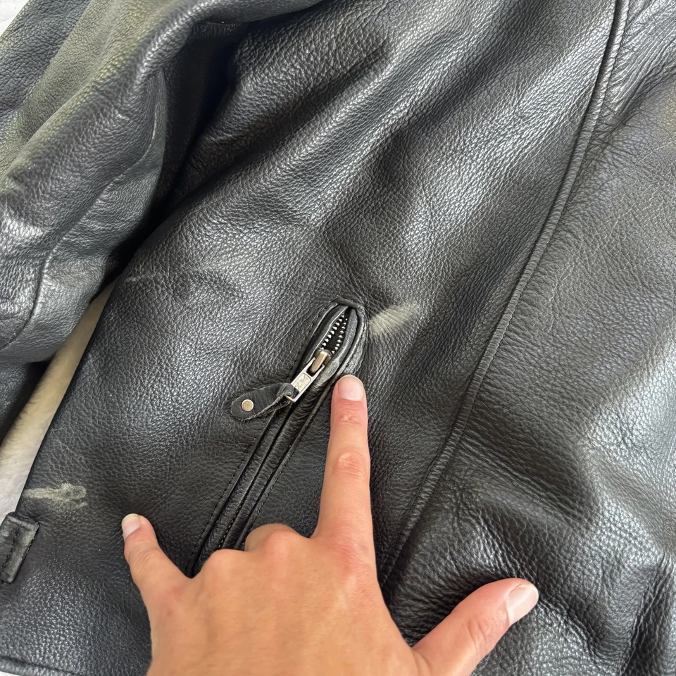 Chaqueta de Cuero Unik Premium Para Hombres 54 Negra Forrada Aislante Motociclista Motocicleta Cremallera Foto 4 de 4