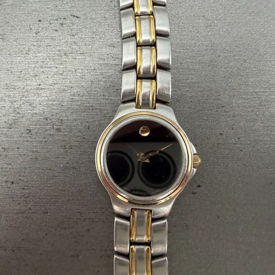 Movado Museum Watch Women 24mm Black Dial Two Tone Round READ!!!! 81-E3-828 Runs