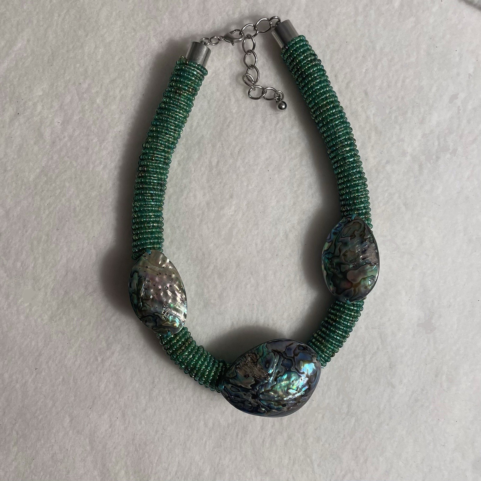 Abalone shell statement large necklace, beaded ab… - image 1