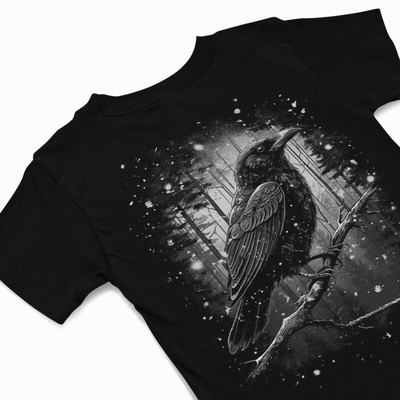 Raven T-Shirt, Corvid Tee, Gothic t shirts, Raven in forest graphics T-Shirt, sp