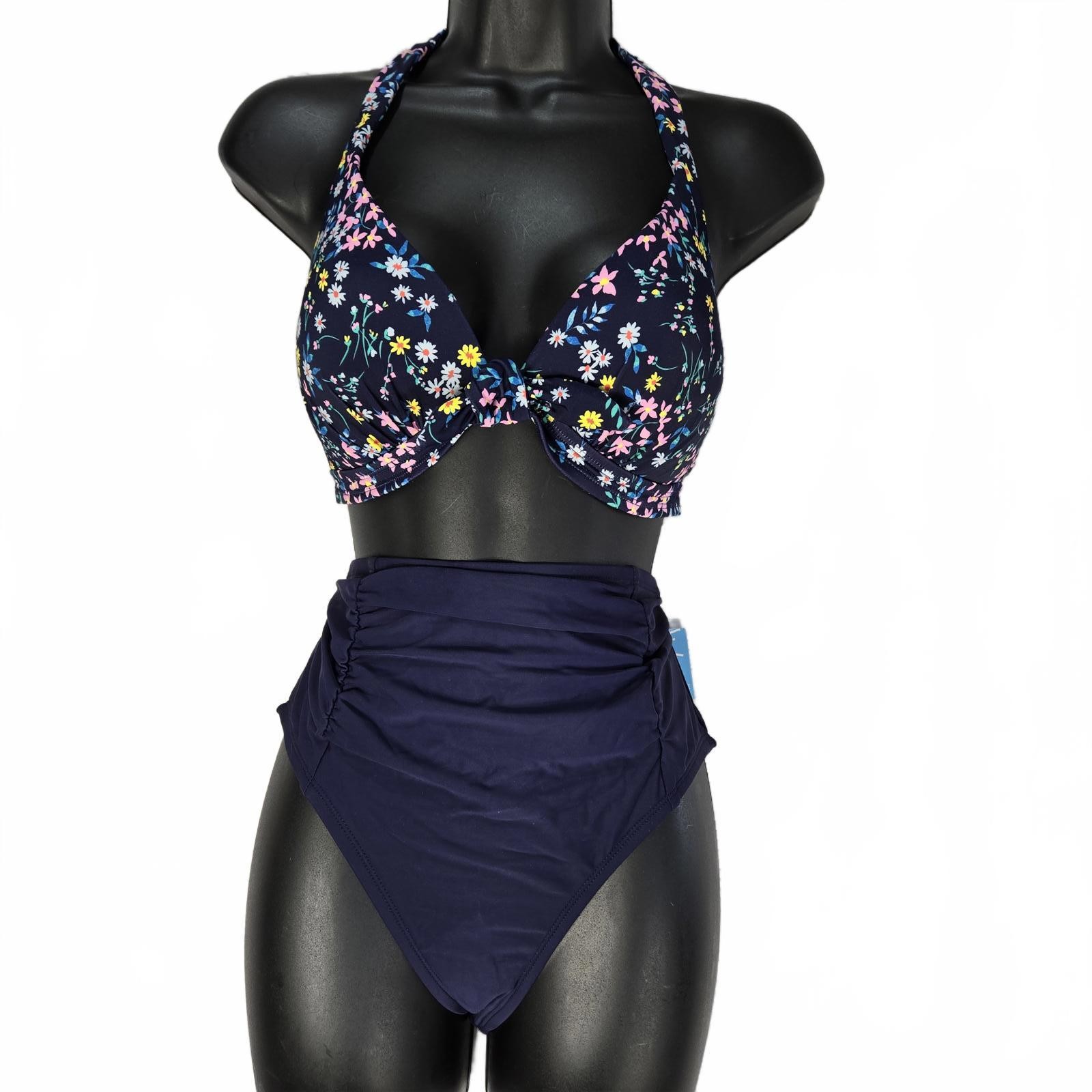 Draper James Navy Floral Bikini Set NWOT M High Waist Garden Ditsy Push-Up Bra