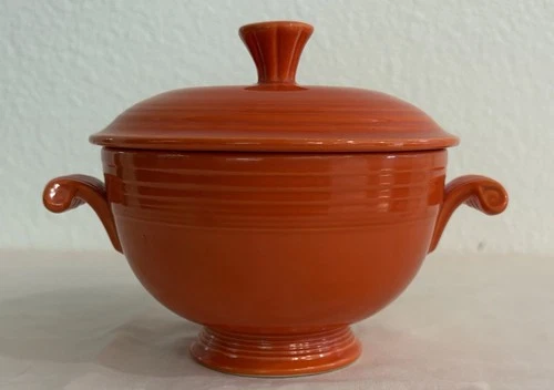 Vintage RARE Fiesta Red *Covered Onion Soup* Pottery Bowl