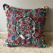 Guatemalan Floral Pillow Huipil 17”x17” Handloomed Bohemian Style Colorful!