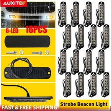 16x Light 6-LED Strobe White Amber Bar Hazard Car Truck Flashing Warning Beacon