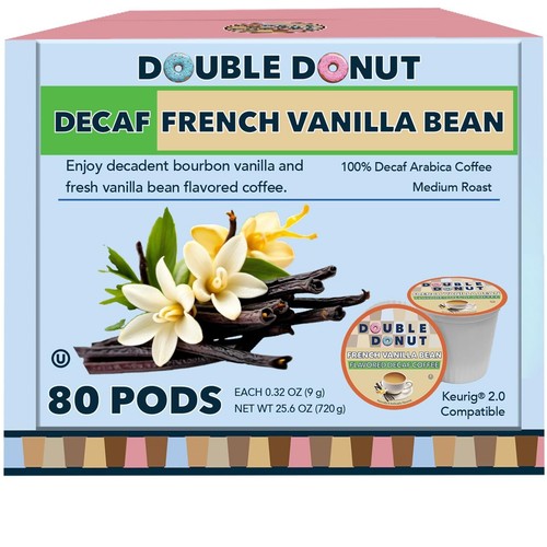 Double Donut Decaf French Vanilla Coffee Pods, Medium Roast Single Serve French