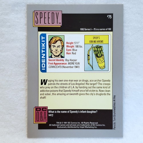 Speedy #75 - 1992 DC Comics Card - Picture 2 of 3