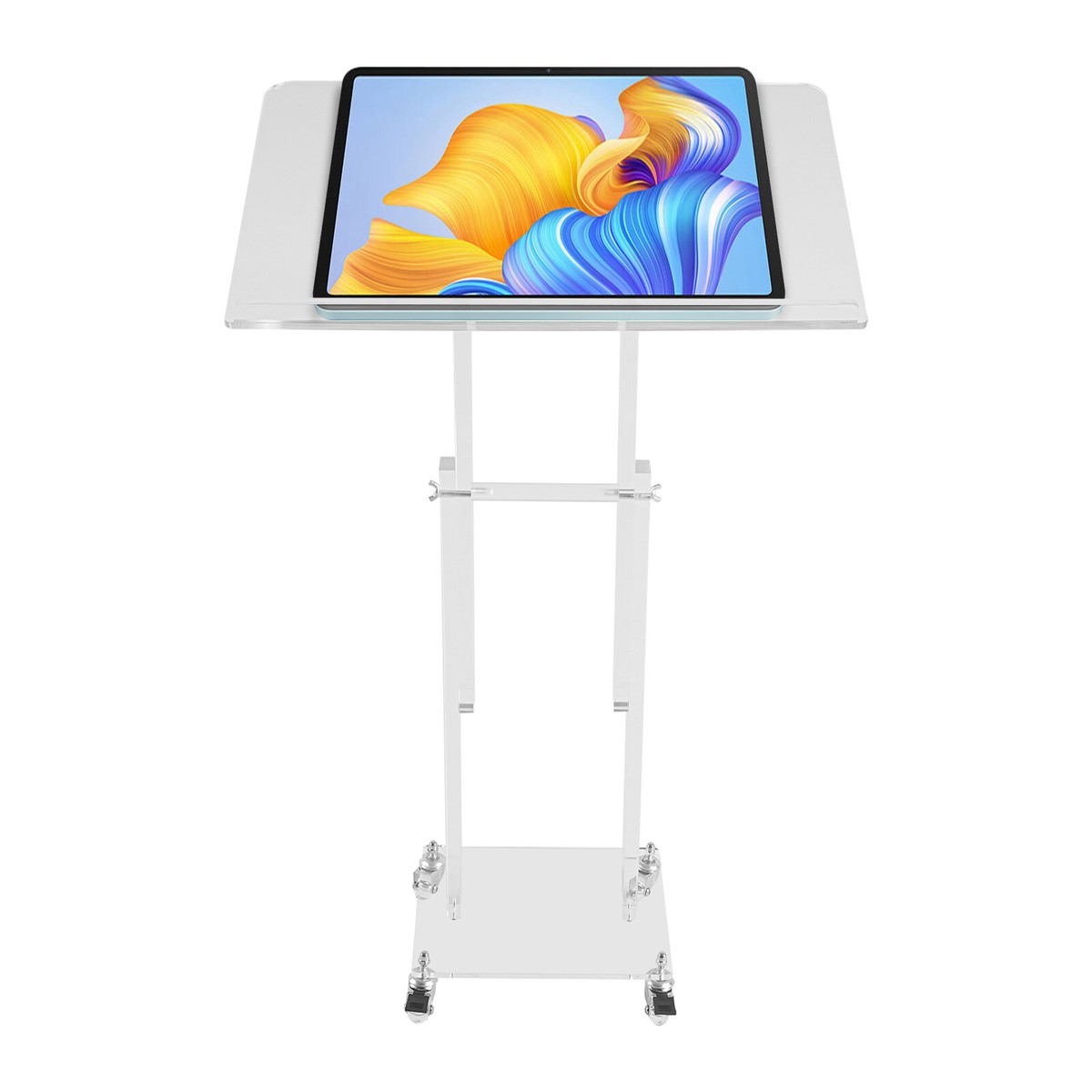 Heavy-Duty Mobile Podium Stand With Locking Wheels & Storage Cabinet - 43.7 Inch Height