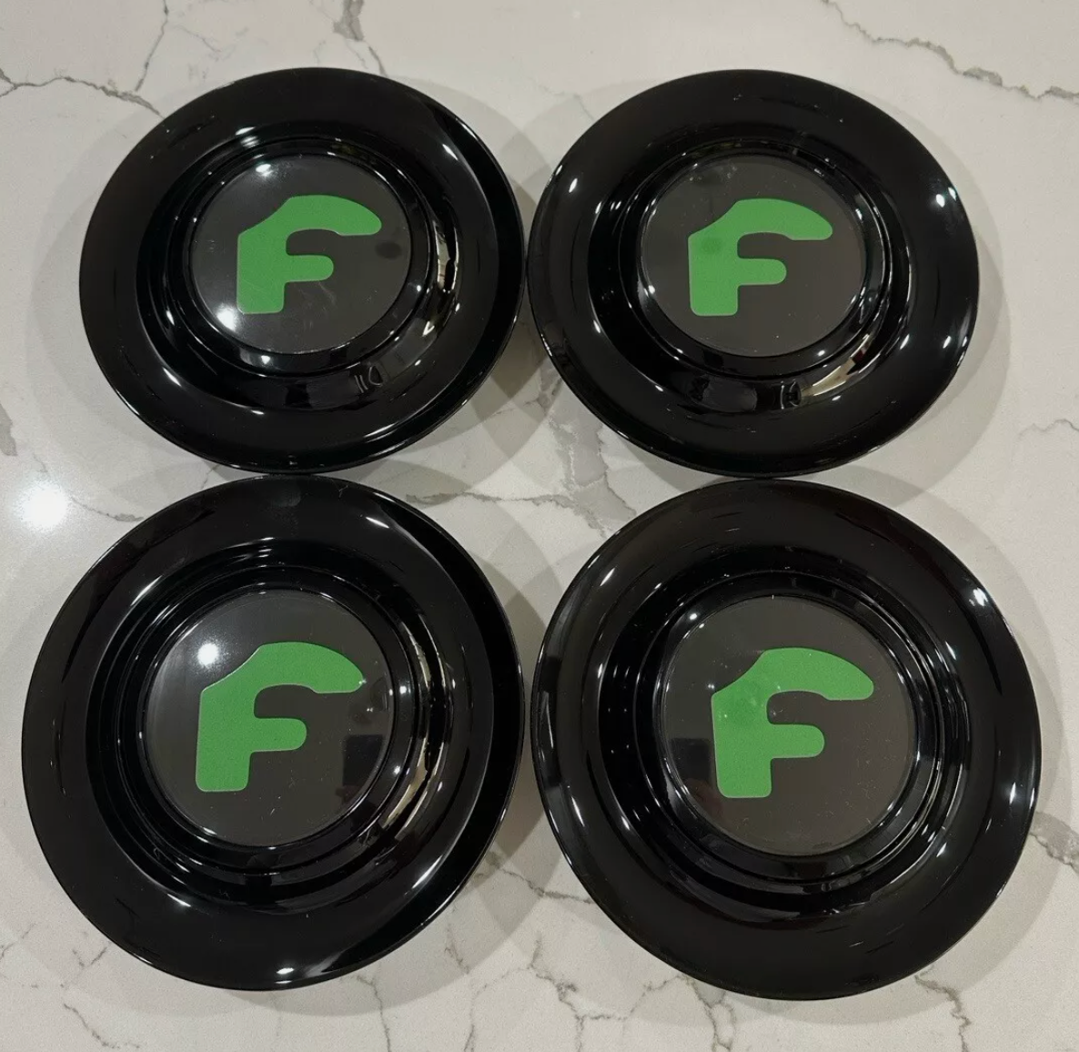 4X Black and Green Floating Forgiato XL Hubcap Emblem 183mm Center Caps