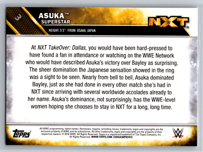 Asuka 2016 Topps WWE Then Now Forever #3 NXT Prospects | eBay