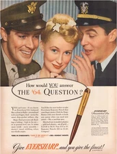 Print Ad Eversharp Pens 1944 WW2 Military Full Page Large Magazine 10.5"x13.5"