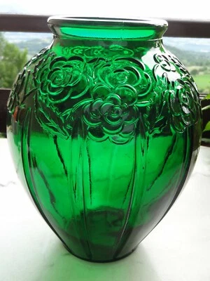 ancien vase art déco en verre pressé moulé dans le style d'andré hunebelle - Photo 1/4