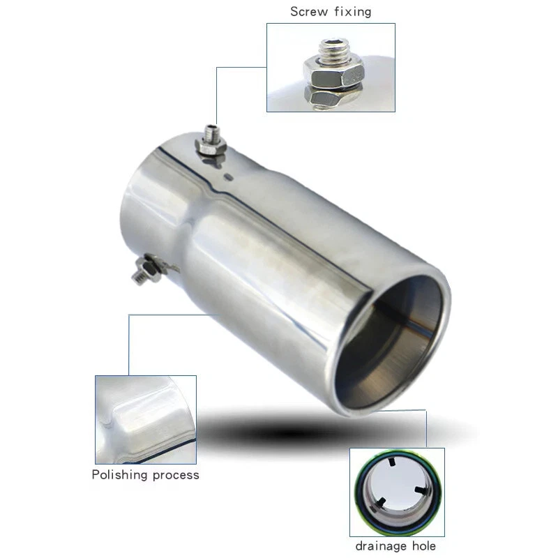 Cubierta de punta de silenciador de tubo de escape de coche cromado plateado 70 mm tubo de escape de acero inoxidable Foto 3 de 4