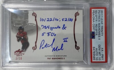 Patrick Mahomes Auto Inscription 2017 Patrick Mahomes Red /10 RC AUTO INSCRIPTION PSA 10 Auto 10 Leaf ...