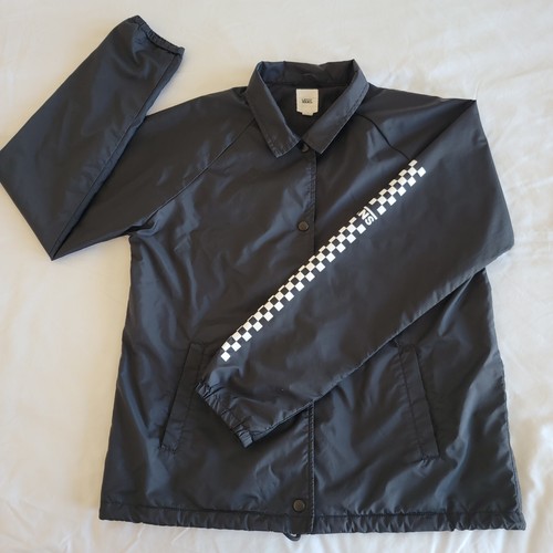 Vans Off the Wall Button Up Windbreaker Jacket Size M Black w/ White Graphics - Picture 2 of 10