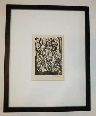 WERNER KLEMKE Original SIGNED Woodcut VINTAGE GERMAN MODERNISM Chaos FRAMED