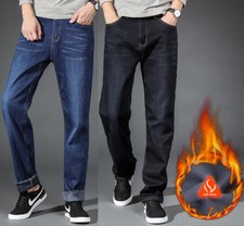 Men's winter thick Thermal jeans fleece lined Denim Pants cotton Warm Trousers