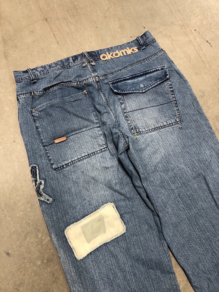 Vintage Y2K Akademiks Baggy Style Patchwork Denim Jeans Mens 36x34