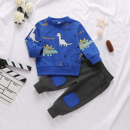 2PCS Toddler Kids Baby Boys Dinosaur Pullover Tops + Pants Outfits Clothes Set - Picture 4 of 30