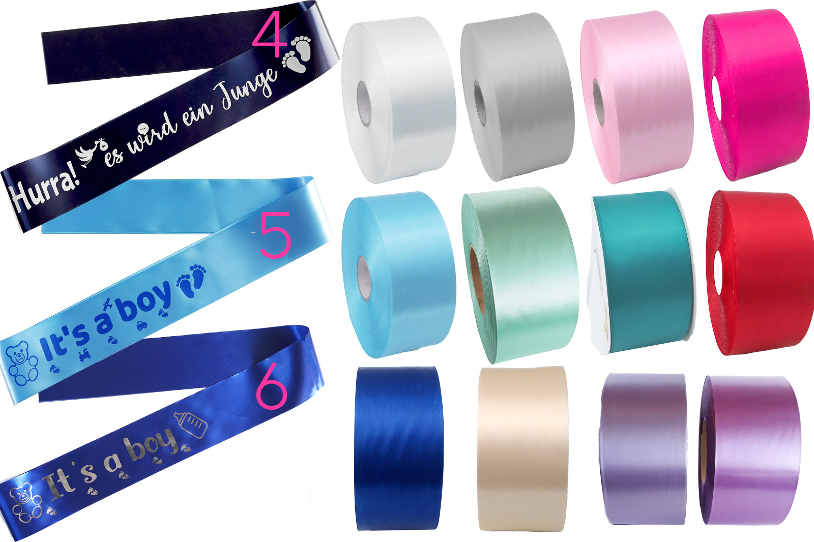 Schärpe It's a boy -Es wird ein Junge Babyparty Satinsband 12 Farben Geburtstag