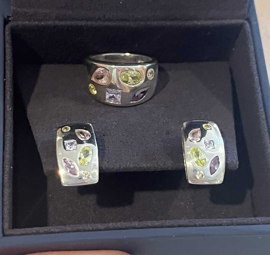 Multi Gemstone Sterling Silver Dome Shape Ring An… - image 5