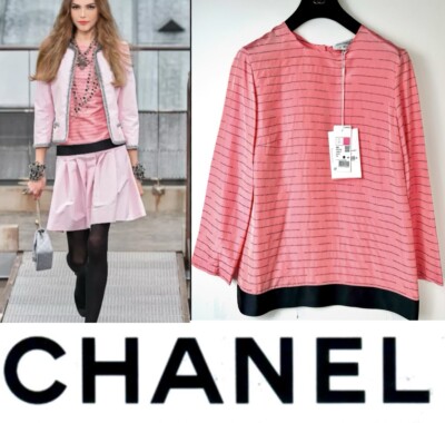 4K NEW Chanel 2020 Pink Black Jacket Top 36 38 40 6 8 White Dress Shirt Logo S M