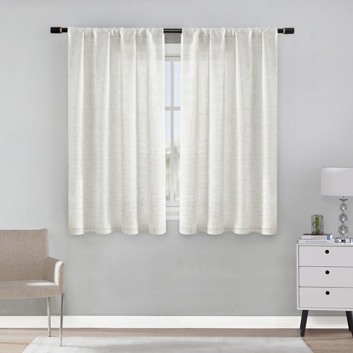 2 Panels Rustic Semi Sheer Linen Textured Window Drapes Living Room Boho Decor - Picture 37 of 41