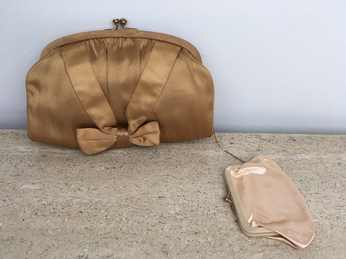 Vintage Henri Bendel Gold Silk 1950 s Evening Handbag Bag Clutch