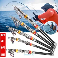 Heavy Duty Carbon Fiber Telescopic Fishing Rod Pole Sea Saltwater Freshwater