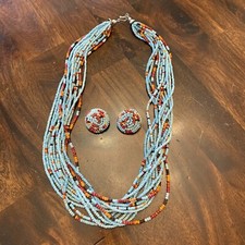 Multi-strand Wooden Bead Necklace  Earrings