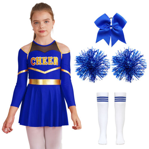 Kids Girls Cheerleading Costume Long Sleeve Dancing Dress Cheer Uniform Outfits - Picture 36 of 53