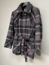 Bhs Women Belted Lined Check Wool Blend Short Jacket Coat 20 Grey Purple Rrp£55