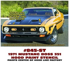 Ge-845-st 1971 Boss 351 Mustang - Stencil - Paints Center Hood Pinstripe