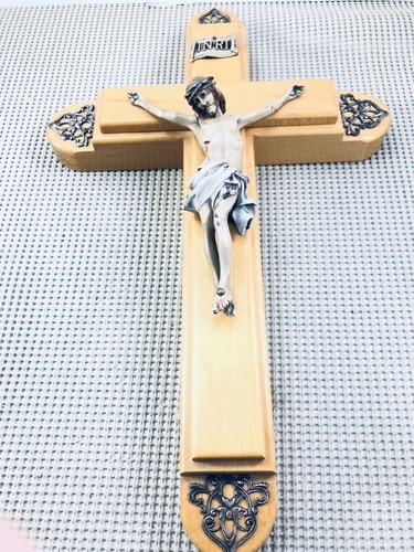 Vintage Sick Call Crucifix Cross 15.5" x 10" Original Candles and Bottle - Picture 9 of 9
