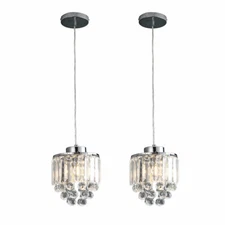 2 PCS Chandelier Crystal Pendant Light Kitchen Hanging Ceiling Lamp Fixture E26
