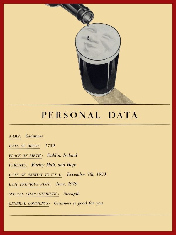 1934 Guinness Beer NEW Metal Sign: Re-Introduction after Repeal of Prohibition