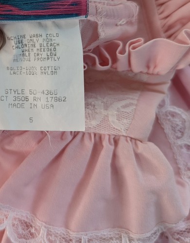 Vintage Girls Ruffle Party Dress Size 5 Pink Full Circle Lace Three Tiers Cotton - Picture 8 of 9