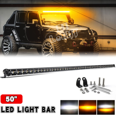 Slim 50''inch LED Light Bar Strobe Amber White Spot Flood Combo Truck SUV UTV 52''