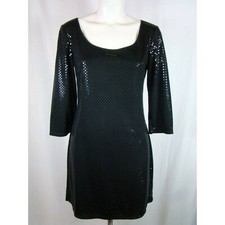 Express Women's Sheath Dress Black Keyhole Scoop Button 3/4 Sleeve Sequin S New