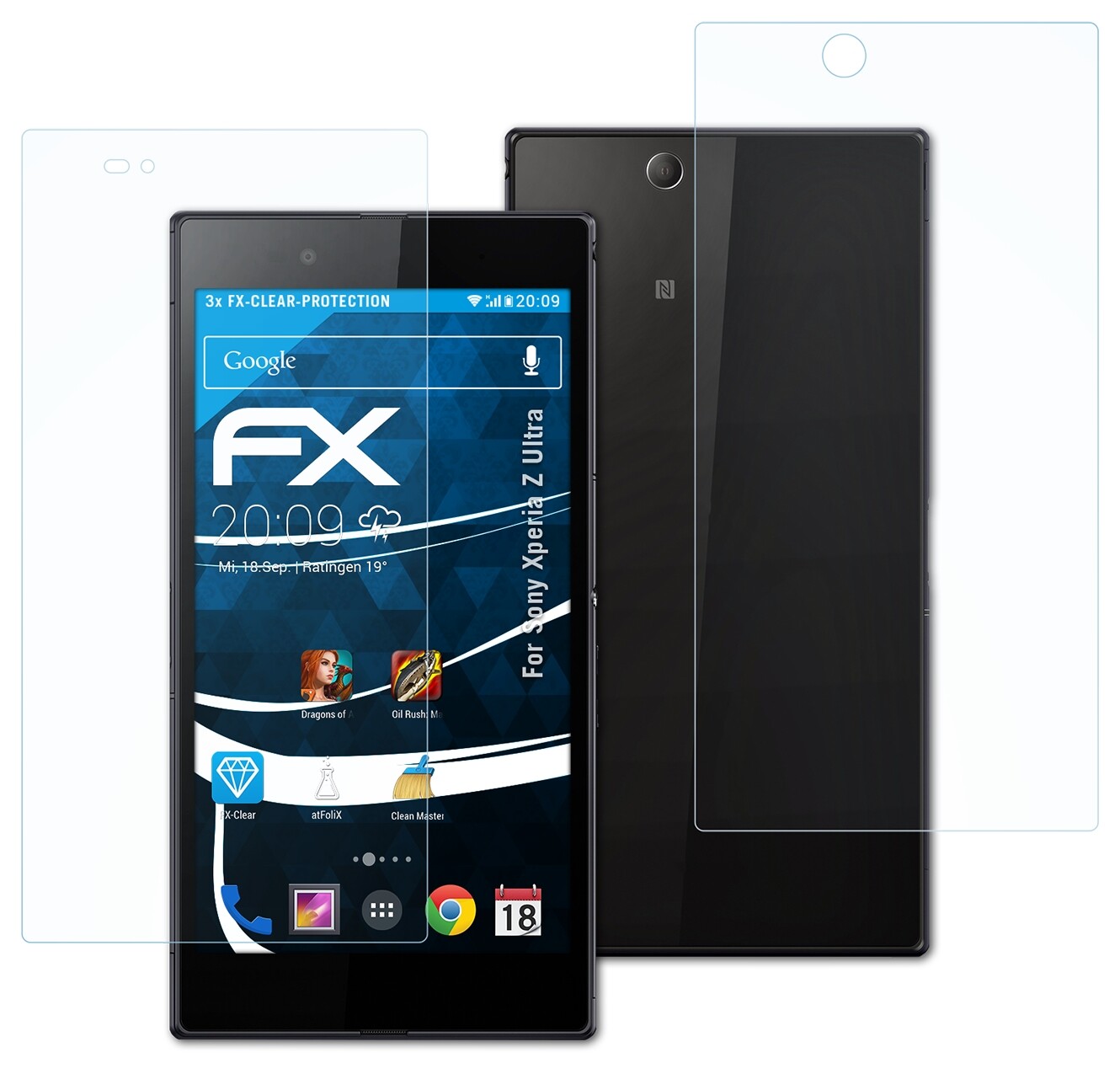 atFoliX 3x Displayschutzfolie für Sony Xperia Z Ultra Schutzfolie klar Folie