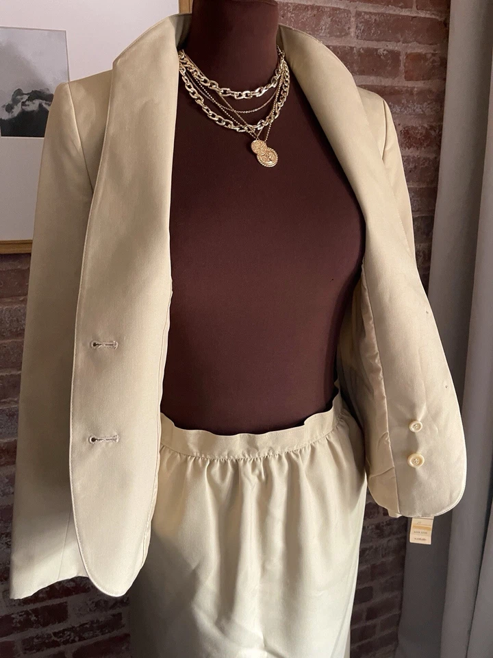 ¡Nuevo! Conjunto Blazer Chaqueta y Falda Vintage Domino Beige Traje Negocios Carrera Talla 10 Foto 4 de 4