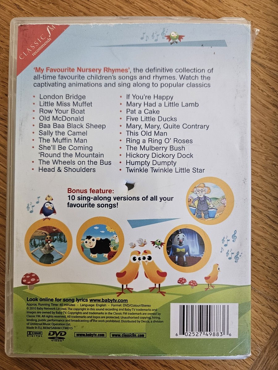 BABY TV MY FAVOURITE NURSERY RHYMES DVD KIDS COVER DAMAGED
