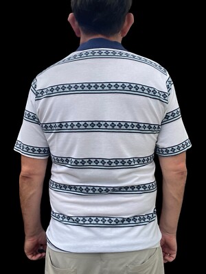 Vintage Mens Polo Shirt Striped 80s Stiched Stripes Surf