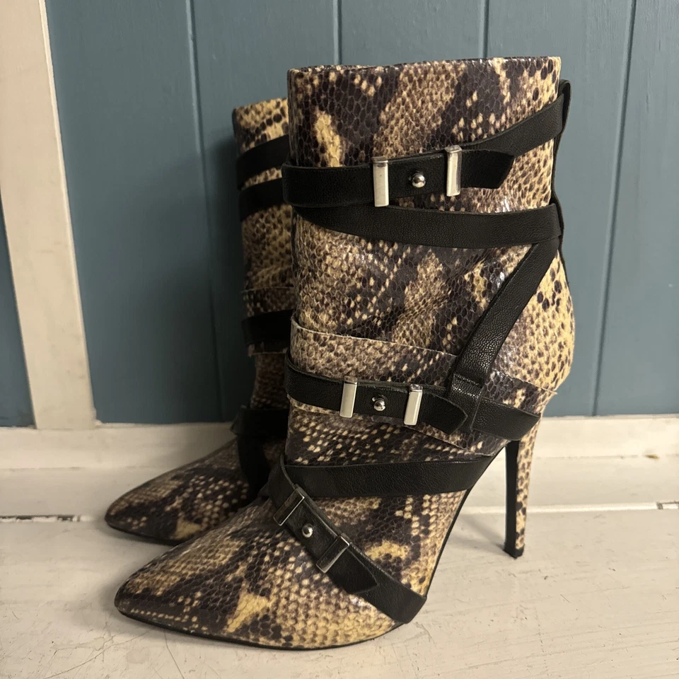 $149 Guess Parley Botines Puntera Punta Estampados Serpiente Natural Multi Cuero Talla 8 Foto 2 de 4