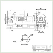 ECC 16mm 100KAx2, STEREO Potentiometer LOG 41 DETENTS (4A1, L: 25mm - Foto 2