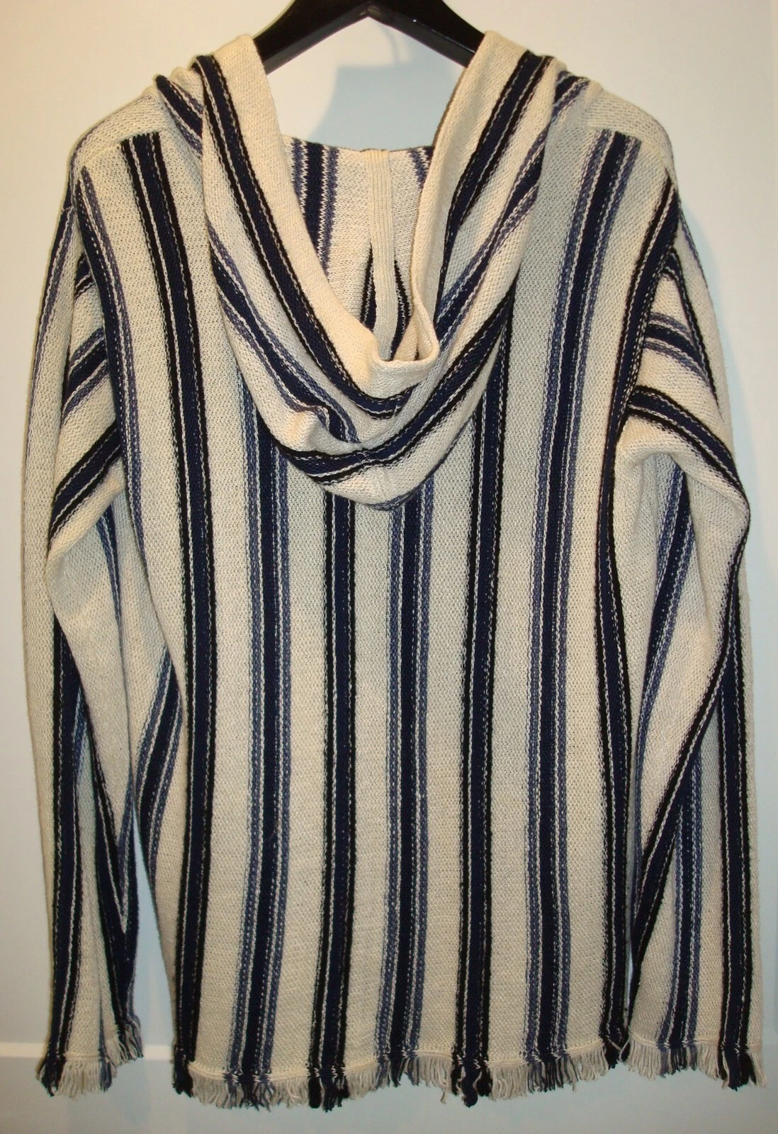 Felpa con cappuccio pullover GUC Tory Burch taglia Med Runway Baja misto lino tunica righe blu